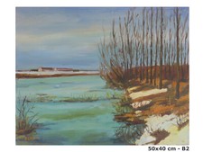 QUADRO AD OLIO FIRMATO BERT PAESAGGIO DELLA CAMPAGNA PIEMONETSE AL DISGELO B2