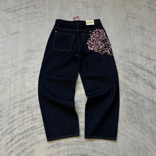 Jeans pantaloni denim ricamati