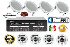 IMPIANTO AUDIO ATTIVO FILODIFFUSIONE 100Watt+8 Altoparlanti+Bluetooth+100Mt Cavo