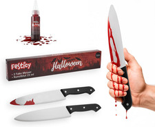 Set 2 Coltelli Finti Halloween Con Sangue Finto 25Ml I Accessori Horror per Cost
