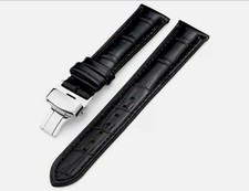 Cinturino Strap in Pelle nera stampa Cocco + Deployante - mm 21