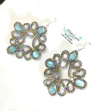 orecchini artigianali al pizzo chiacchierino con pietre occhi di gatto  Handmade