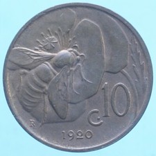 VITTORIO EMANUELE III 10 CENTESIMI 1920 APE RAME COPPER COIN MONETA NUMISMATICA