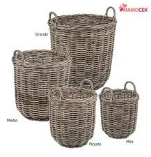 CESTO Vimini giunco grigio tondo porta legna cesta arredo shabby alta qualità
