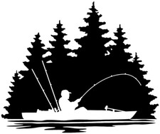 Adesivo fustellato paesaggio natura kayak pesca lago vari colori made in USA