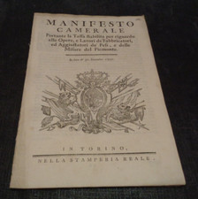 1752 MANIFESTO CAMERALE TASSA FABBRICATORI PESI E MISURE STAMPERIA REALE TORINO