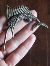 Spilla pesce spada marlin in argento e swarovski antico gioiello donna 