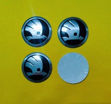4 adesivi coprimozzo per skoda black silver in alluminio AFTERMARKET