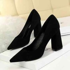 decolte scarpe donna 9 cm tacco quadrato nero scamosciato pelle sintetica 8098