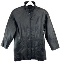 Giacca pelle nera foderata vintage anni 80 Pelle New York Milano donna taglia S