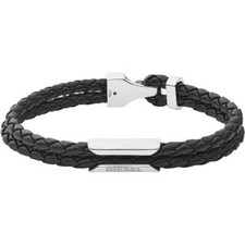 Bracciale Uomo DIESEL DX1247040 Vera Pelle Nero Acciaio