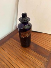 ANTICA BOTTIGLIA VELENO VETRO BLU con etichetta pubblicità HYD.SULPH:R