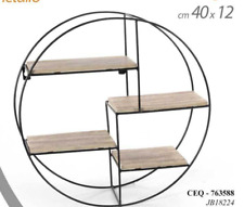 MOBILE SCAFFALE IN METALLO 4 RIPIANI MENSOLE IN LEGNO TONDA 40*12 CM CEQ-763588