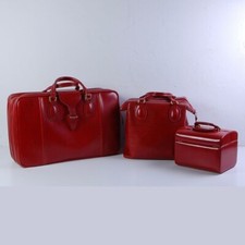 Set da viaggio vintage anni 60 valigia borsone beautycase rigido in pelle rossa