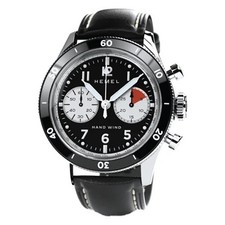 HEMEL Airstream Cronografo Meccanico Acciaio Pelle Bianco Nero Orologio Uomo