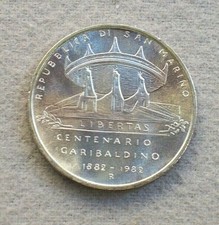SAN MARINO 1000 LIRE 1982 moneta argento CENTENARIO GIUSEPPE GARIBALDI 