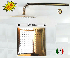 BRACCIO DOCCIA 100% OTTONE SOFFIONE ULTRA SLIM 200x200 mm. DORATO BAGNO ORO 24KT