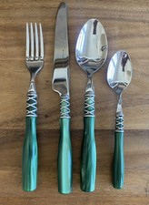 CASA BUGATTI Italia Verde Modello ALADDIN Acciaio Inox FORCELLA, COLTELLO, CUCCHIAI Nuovo