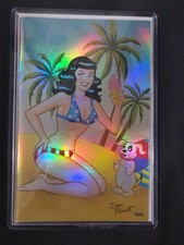 Fantasy World Bettie Page FOIL 4 luglio pin-up stelle righe bikini isola spiaggia