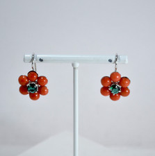 ORECCHINI IN ARGENTO 925 CON CORALLO ROSSO QUARZO VERDE                AGHT 0897