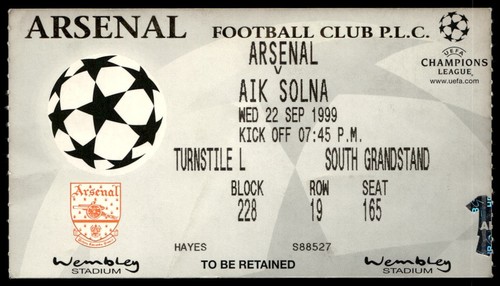 Biglietto 1999 arsenal vs - biglietto,