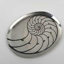  Piatto Vassoio Sambonet Italy 'Nautilus' stainless steel dish of oval form GTS