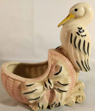 Pellicano di cicogna in ceramica MCM con culla culla culla bacino bambino altezza 5,75"