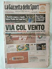 GAZZETTA DELLO SPORT 21 AGOSTO 2008 OLIMPIADI PECHINO USAIN BOLT WORLD RECORD