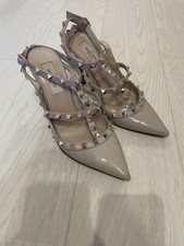 VALENTINO GARAVANI Rockstud sandalo decolte tacco alto cinturino rosa beige 37 US6,5
