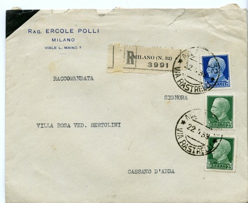 Busta 1939 raccomandata - 1939, milano
