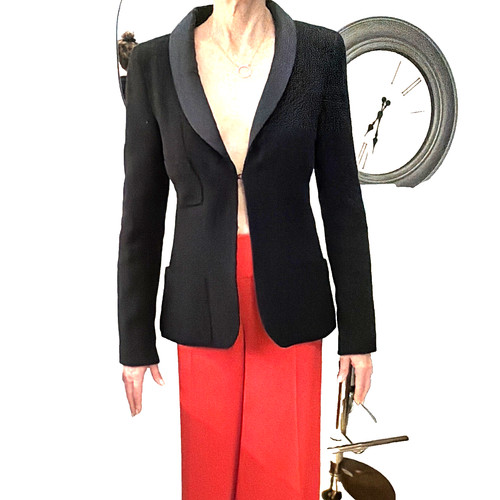 Chanel black wool blazer silk - black,