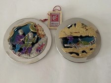 2 Quadretti “Etruria Arte” in Argento 800 con Smalto 160gr D9cm *383FI Firenze