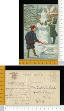 V3027] PAESAGGIO E PUPAZZO  BABBO NATALE SANTA CLAUS CON BAMBINI  - RILIEVO