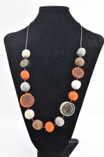 Collana In Lana Cotta Arancione Beige 80 Cm