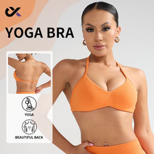Women's Sports Bra Backless Halter Neck Shockproof Yoga Bra Workout Tank Top