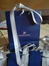 New Blue Authentic Swarovski Logo Medium Shopping Paper Gift Bags Ribbon  