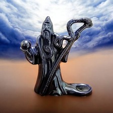 Statuina mago merlino Polonia anni 90 porta incenso candela marex ceramica blu scuro 