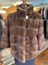 Giacca Pelliccia Visone Marrone Collo Fascetta