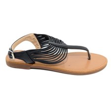 Sandalo basso positano nero donna infradito con fascette larghe e cinturino rego