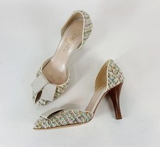 Scarpe decolte Chanel 2005 modello tweed D'Orsay punta aperta tacco misura 38