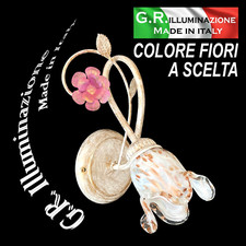 APPLIQUE IN FERRO BATTUTO 1 LUCE AVORIO ORO LAMPADA DA PARETE FIORE ROSA Anna
