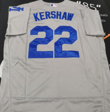 Maglia Clayton Kershaw #22 Dodgers grigia base flessibile cucita cucita.