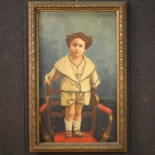Dipinto firmato datato 1921 ritratto bambino olio su tela cornice quadro XX sec