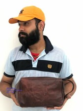 Borsa da viaggio uomo vintage originale in pelle da viaggio toilette kit drog...