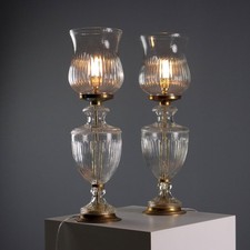 Lampade da Tavolo Antiche Ottone Vetro Lavorato Italia XX Secolo Originali