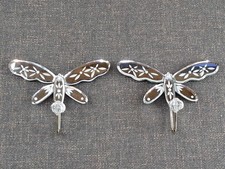 2 Piece Butterfly Coat Hat Rack Hook Glass Mirrored Wall Hang Mount