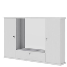 Mobile bagno bianco frassinato 2 ante con specchio e luce Pensile anta a ribalta