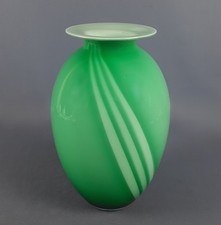 Vaso Vetro Murano Design Carlo Moretti Verde E Bianco A Righe Modernariato 1970