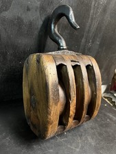 Antico Bozzello Carrucola Navale Legno Vintage Industrial Modernariato Old