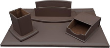 Set Scrivania in Ecopelle Con Accessori Composto Da Scrittoio Apribile, Portalet